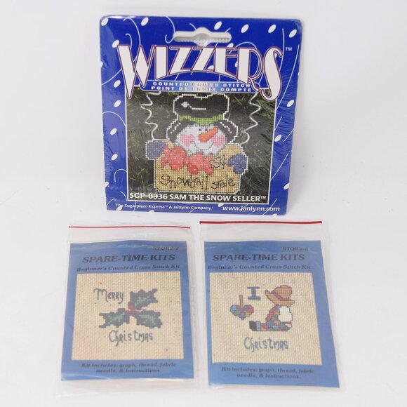 Spare Time Kits Christmas Cross Stitch Wizzers Sam Snowman Vintage Lot New DIY - Picture 1 of 8